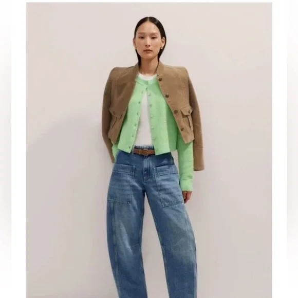 ME+EM Responsible Alpaca Wool Crop Cardigan Green Women’s Size Large - Picture 4 of 11